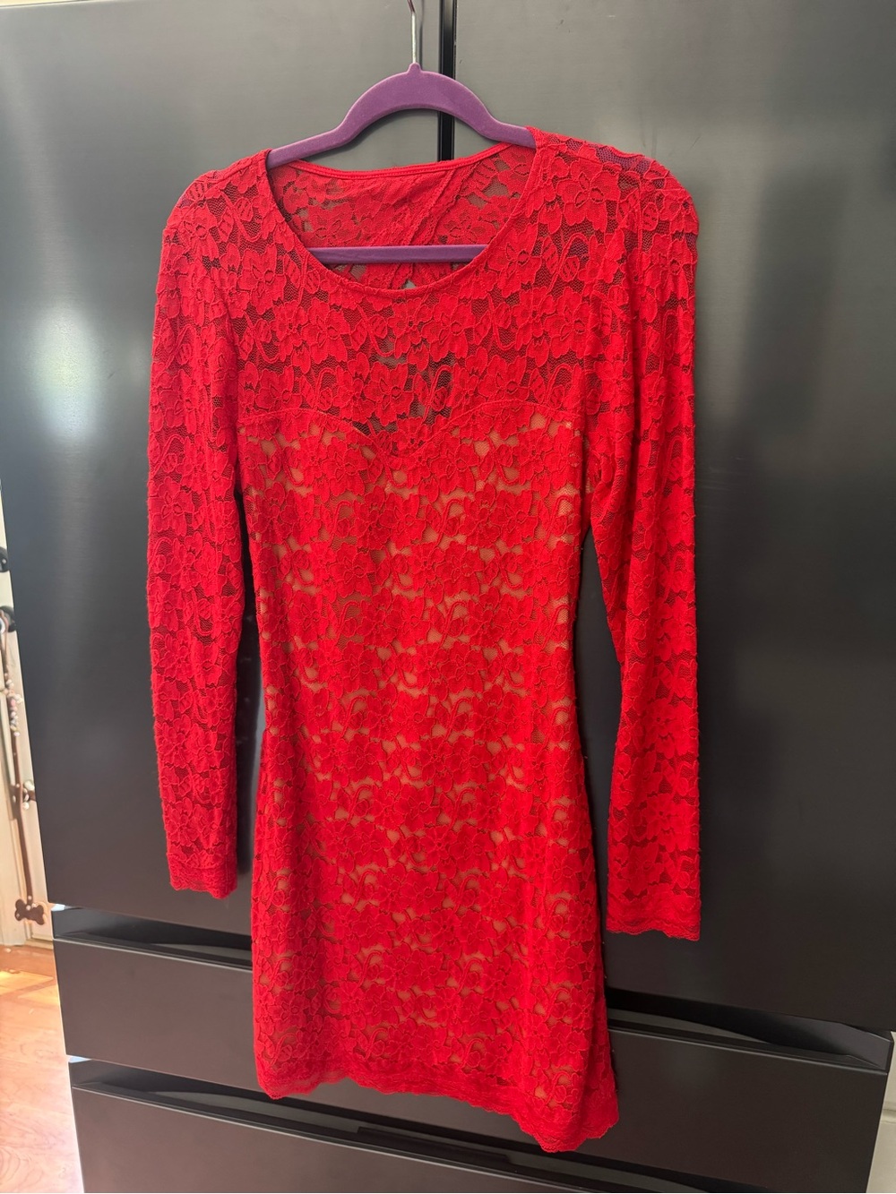 Red Lace Long-Sleeve Dress